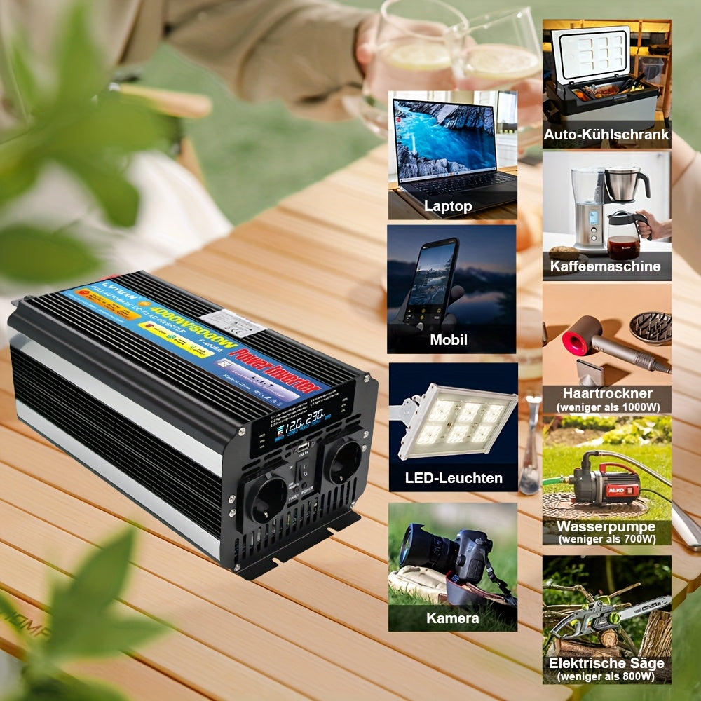 Omvormer – Spanningsomvormer – Stroomomzetter – Power Inverter – Converter – 4000W Continu Vermogen – LCD-Display & USB-Poort