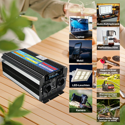 Omvormer – Spanningsomvormer – Stroomomzetter – Power Inverter – Converter – 4000W Continu Vermogen – LCD-Display & USB-Poort