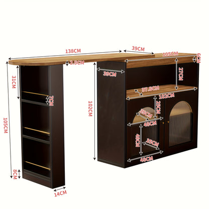 Modern Extendable Bar Table with Storage Shelves & Swivel Base - Adjustable Height 138-193cm, Space-Saving High Bistro/Dining Table for Home, Restaurant, Cafe - Heavy-Duty Metal Construction, Black (Easy Assembly Required), T
