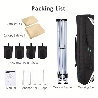3.05x3.05meter Pop-up foldable canopy with 4 removable sidewalls, height-adjustable gazebo canopy with vents, 4 sandbags, 4 ground stakes and 8 ropes, party exhibition tent