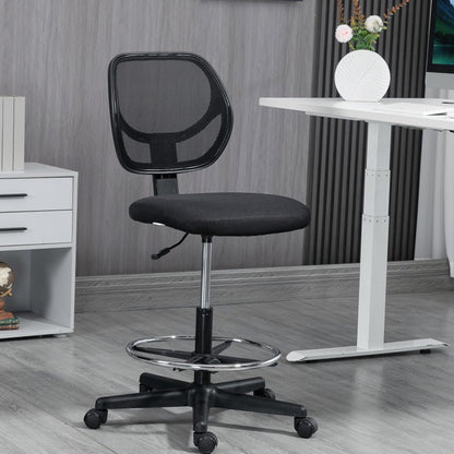 Bureaustoel – Werkstoel – Computerstoel – Studiebureaustoel – Office Chair Zwart – Metalen Frame – Verstelbare Hoogte 58-63 cm – 360° Draaibaar – Comfortabele Gewatteerde Zitting
