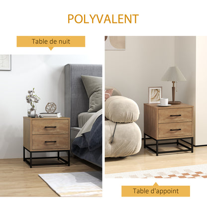 Nachtkastje – Bedkastje – Bijzettafeltje – Opbergkastje – Woonkamerkastje – Industrieel Design – Set van 2 Met 2 Lades – MDF Houtlook 40x39,5x48 cm