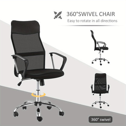Bureaustoel – Ergonomische Stoel – Office Chair – Gamingstoel – Kantoorstoel – Verstelbare Zithoogte – Kantelfunctie – Ademend Mesh – Gevoerde Zitting – 360° Draaibaar – Zwart