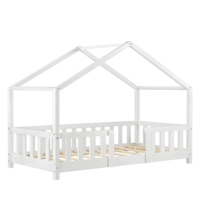 Kinderbed – Kinderbedden – Eenpersoonsbed – Bedbank – Hoogslaper – Lichtgrijs/Wit 90x200 cm – Massief Dennenhout – Valbeveiliging