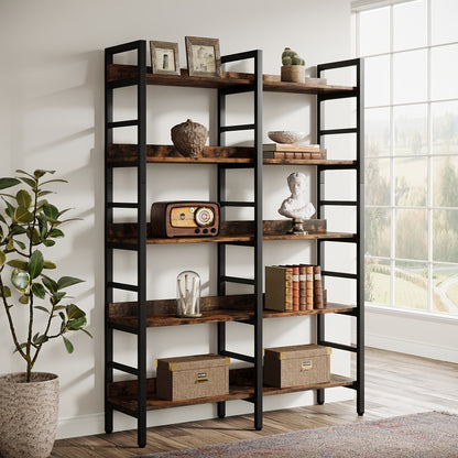 180.34cm Tall Industrial 5-Tier Freestanding Bookshelf | Wooden Shelves with Wide Open Spaces, Large Storage for Books, CDs, Garage Kits, Christmas Holiday Style, Suitable for Bedroom, Living Room, Office - BYBLIGHT