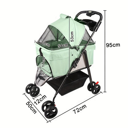Dierenwagen – Hondenbuggy – Huisdierenwagen – Kattenwagen – Wandelwagen – Opvouwbaar – Afneembare Mand – Lichtgewicht 50x65x99 cm – Geschikt Tot 15 kg – Ademend Gaas