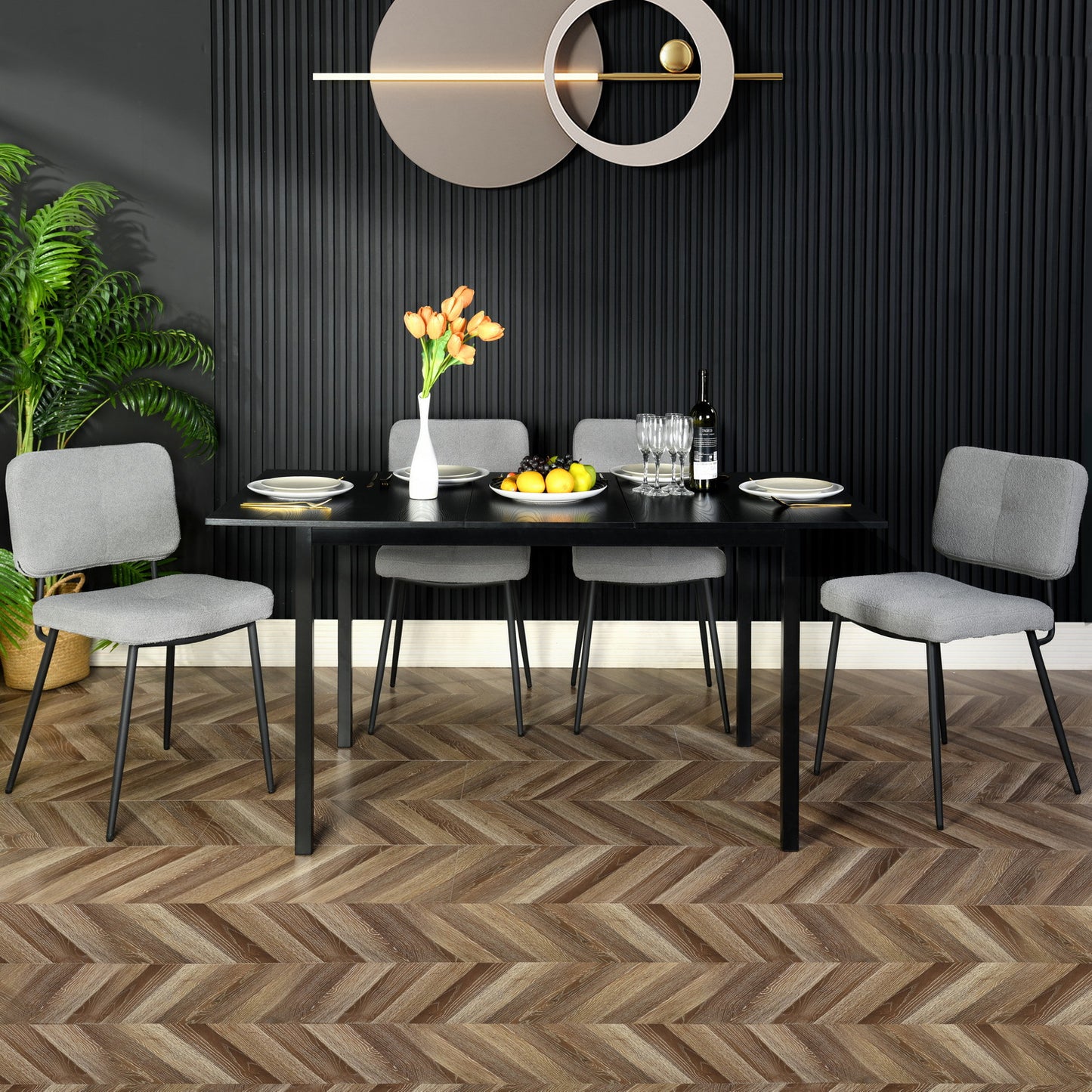 Uitbreidbare Eettafel – Tafel – Eetkamertafel – Uitschuifbare Tafel – Keukentafel – Industrieel Design – Voor 4-6 Personen – Zwart Stalen Frame – Water- en Krasbestendig MDF Blad