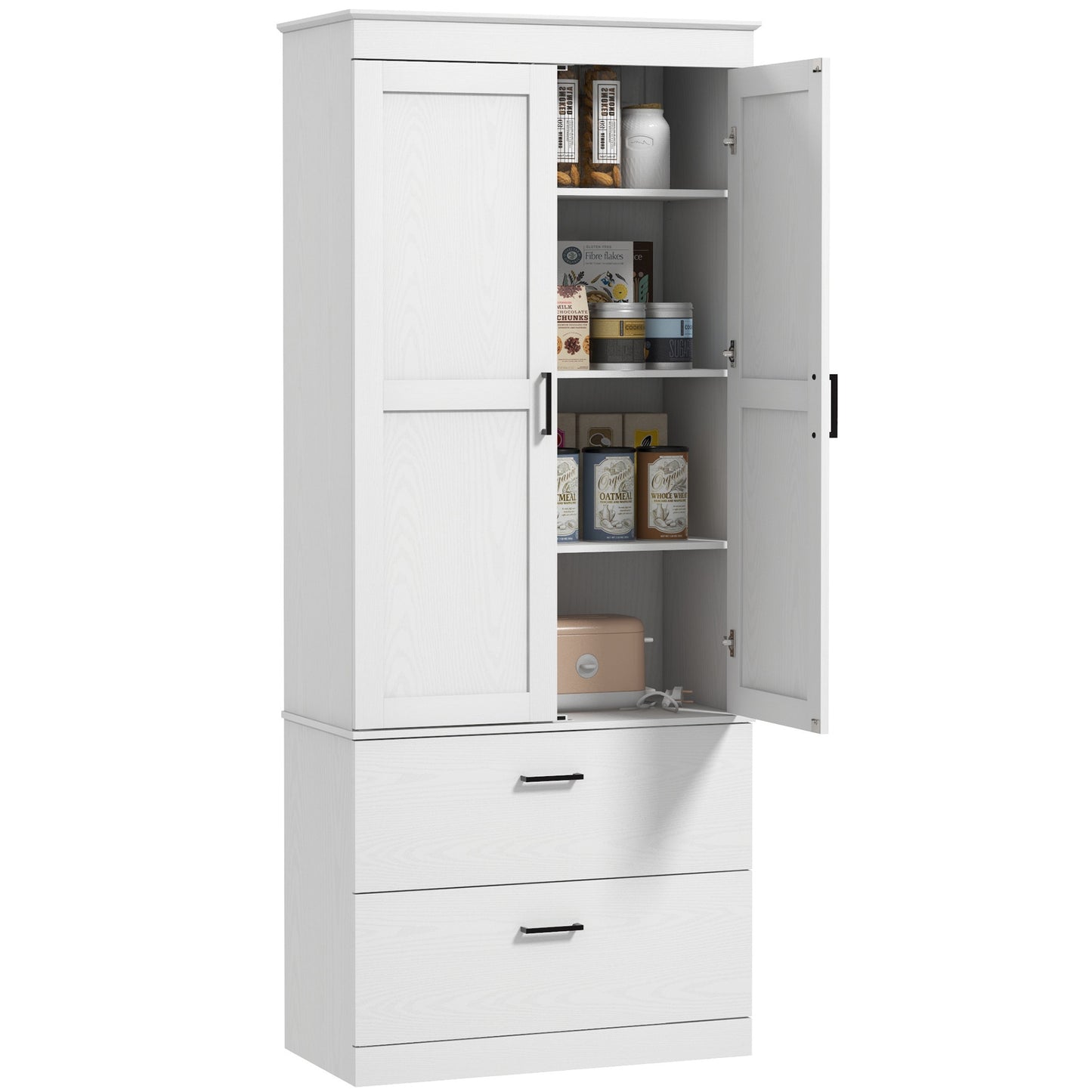 Keukenkast – Hoge Kast – Opbergkast – Buffetkast – Ladekast – Verstelbare Planken – Hout Crème Wit – 75x39x178 cm – Anti-Kantel Veilig