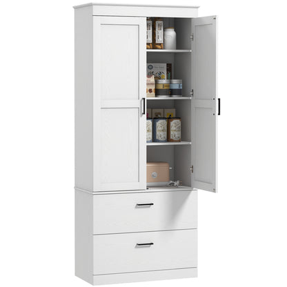 Keukenkast – Hoge Kast – Opbergkast – Buffetkast – Ladekast – Verstelbare Planken – Hout Crème Wit – 75x39x178 cm – Anti-Kantel Veilig