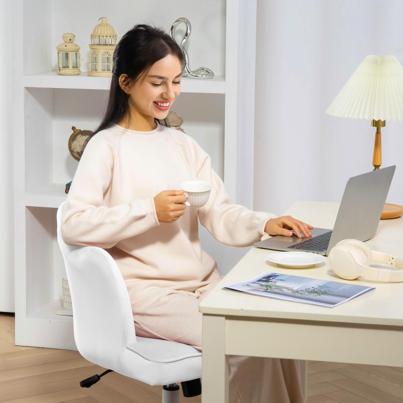 Bureaustoel – Stoel – Office Chair – Draaistoel – Kantoorstoel – Ergonomisch Design – Memory Foam Zitkussen – Verstelbare Zithoogte – 360° Draaibaar – Gewatteerde Armleuningen – Stevig Metalen Onderstel – Wit Fluweel