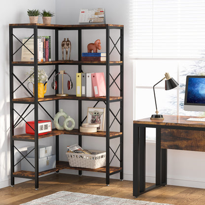 Hoekboekenkast – Hoekkast – Boekenkast – Opbergkast – Wandplank – Vrijstaand – 7 Planken – Metalen Frame – Wit – Ruimtebesparend – Stabiel