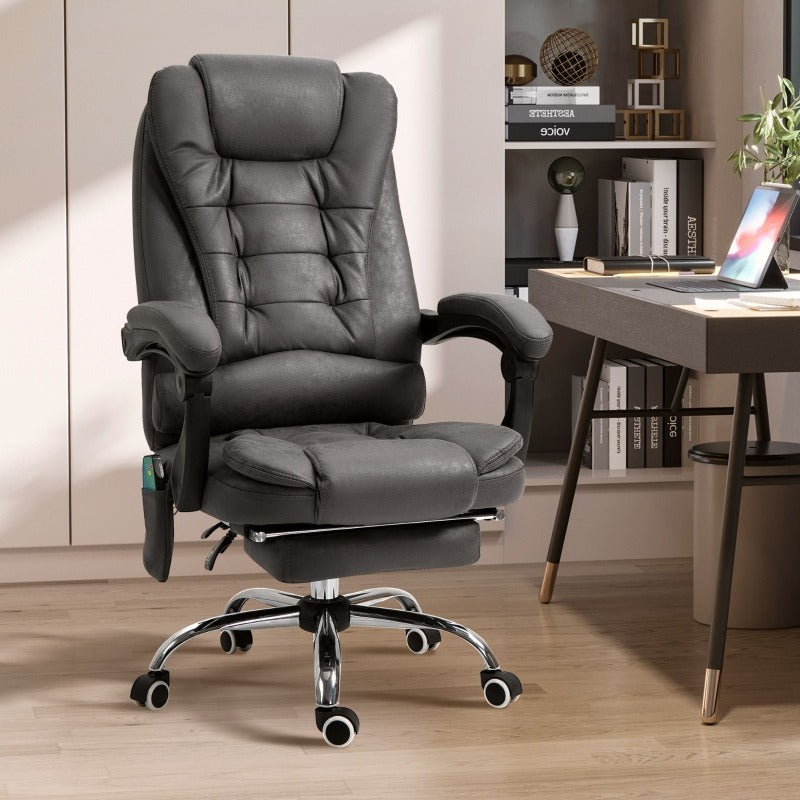 Bureaustoel Massage – Werkstoel Ergonomisch Stoel Bureaustoel Relaxstoel – Met Afstandsbediening – Verstelbare Hoofdsteun en Lendensteun – 6-Punt Voetensteun – Grijs Stof – Metaal Frame – Geen Hout – Gemakkelijke Montage