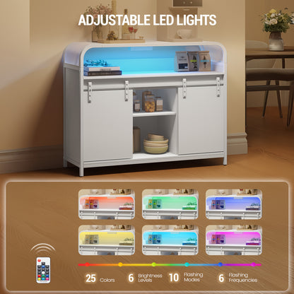 Wit Keukenkastje – Dressoir – Opbergkast – Sideboard – Kast – LED Verlichting – Verstelbare Planken – 100x35x80 cm
