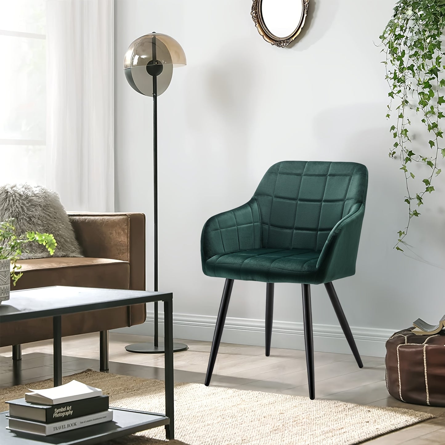 Eetkamerstoel – Stoel – Armstoel – Tubstoel – Moderne Stoel – Groen Fluweel – Memory Foam Zitting – Metalen Frame Met Houten Accenten