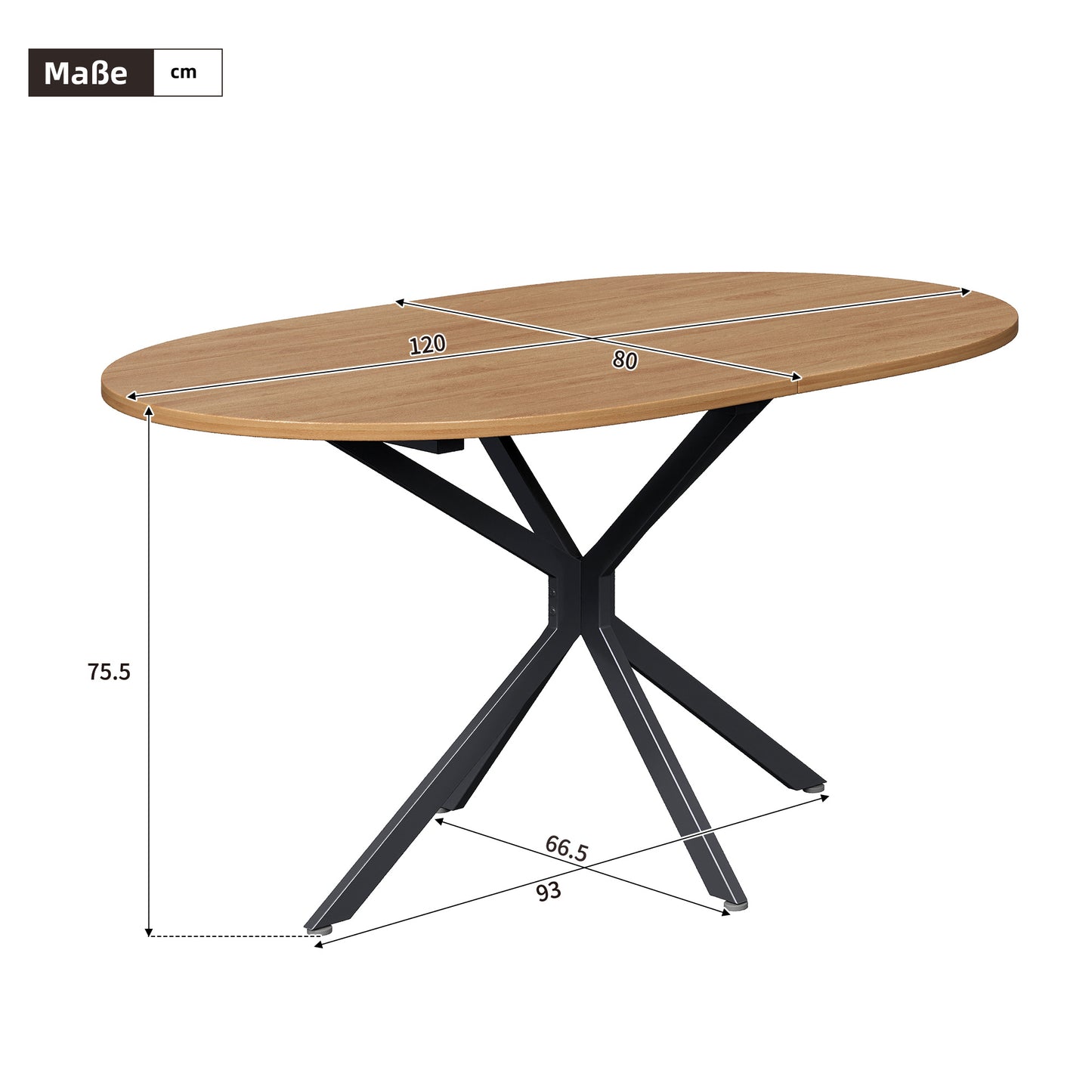 BTM Modern Dining Table 120 x 80 x 75.5 cm Oval Dining Table with Metal Legs, for 4-6 People, Sturdy Kitchen Table