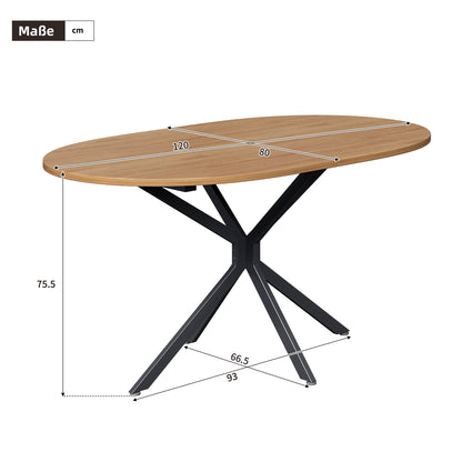 BTM Modern Dining Table 120 x 80 x 75.5 cm Oval Dining Table with Metal Legs, for 4-6 People, Sturdy Kitchen Table
