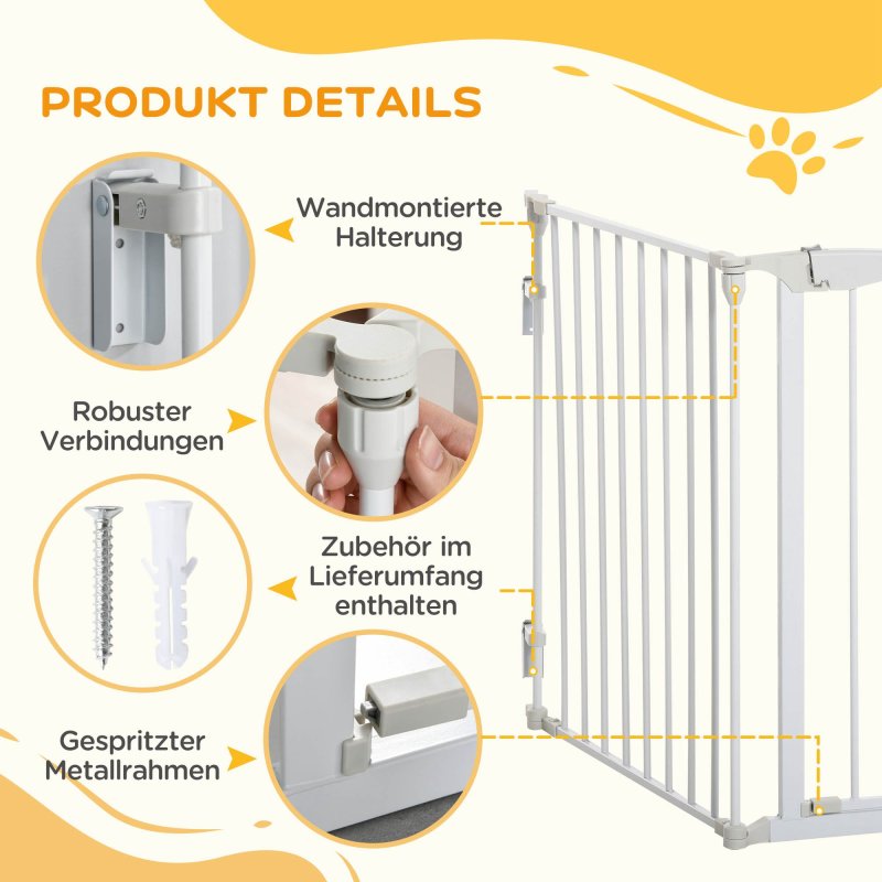 Hondenbarrière – Hondenhek – Huisafscheiding – Veiligheidshekje – Puppy Barrière – Wit Kunststof – 180 cm Breed – Automatische Sluitdeur