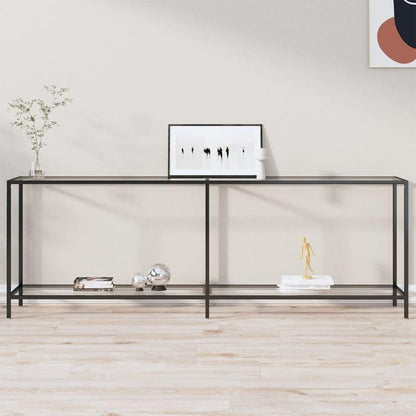 Elegant Transparent Tempered Glass Wall Table, 219.71cm x 34.8cm x 75.18cm - Sleek Modern Design with X-Shaped Metal Frame, Spacious Display Shelf for Living Room, Bedroom, Office - Minimalist & Contemporary Style, Aesthetic