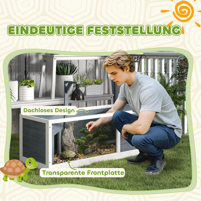 Turtle house with easy-open top, lamp fixture, transparent front, 120 x 50 x 40cm, grey, Reptile Habitat, Exotic Pet Housing, Modern Reptile House, Stylish Animal Cage, Transparent Terrarium, Reptile Enclosure, Exotic Pet Kee