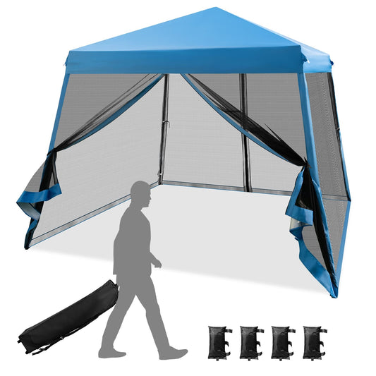 Pop-up Paviljoen – Tuinpaviljoen – Partytent – Overkapping – Pergola – Met Muggennet – UV Bescherming 50+ – 3x3 Meter – Inklapbaar – Met Zandzakken – Blauw