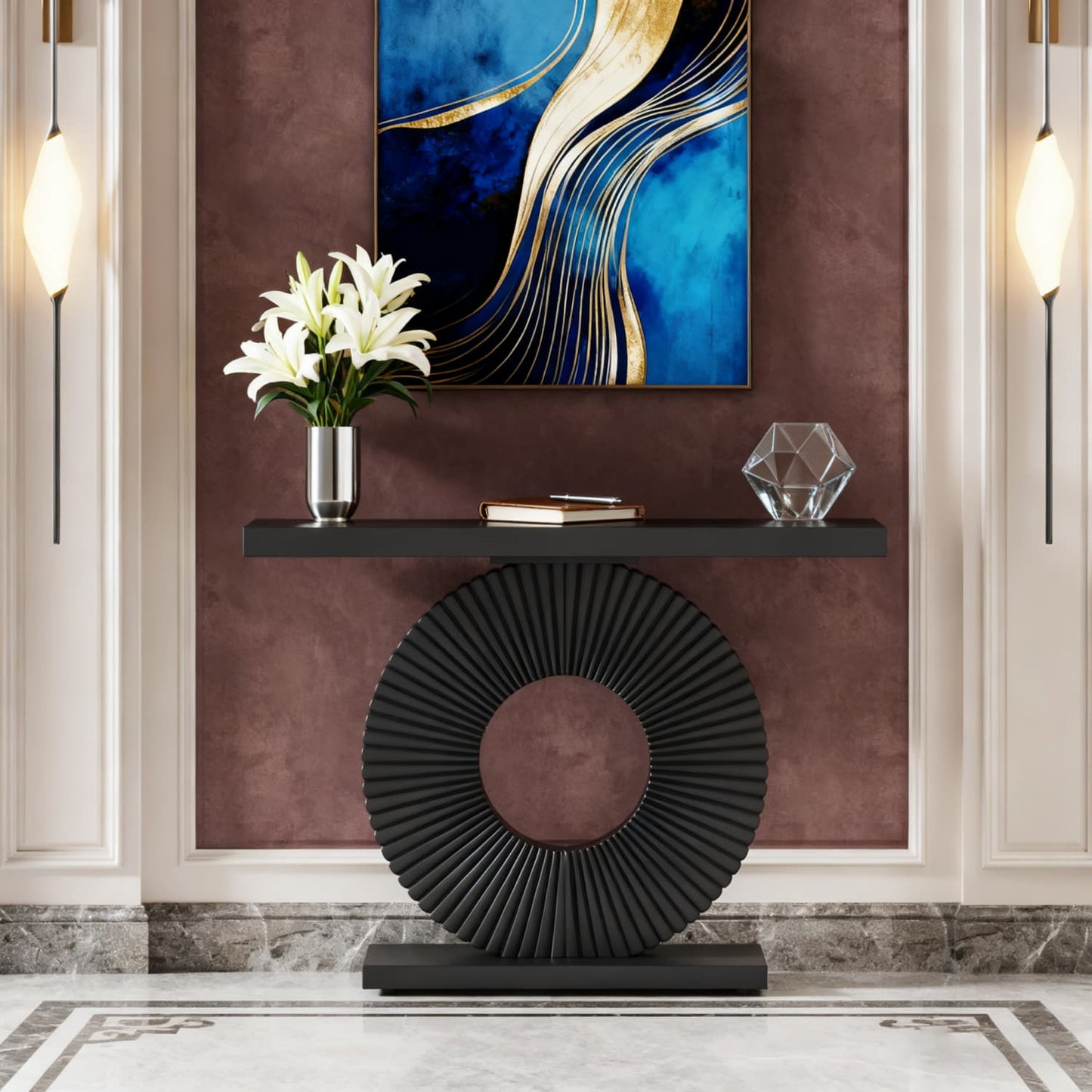 Sidetable – Consoletafel – Wandtafel – Haltafel – Bijzettafel – Modern – Hout – 101,6 cm – Geometrisch Onderstel – Smal Langwerpig Design – Zwart