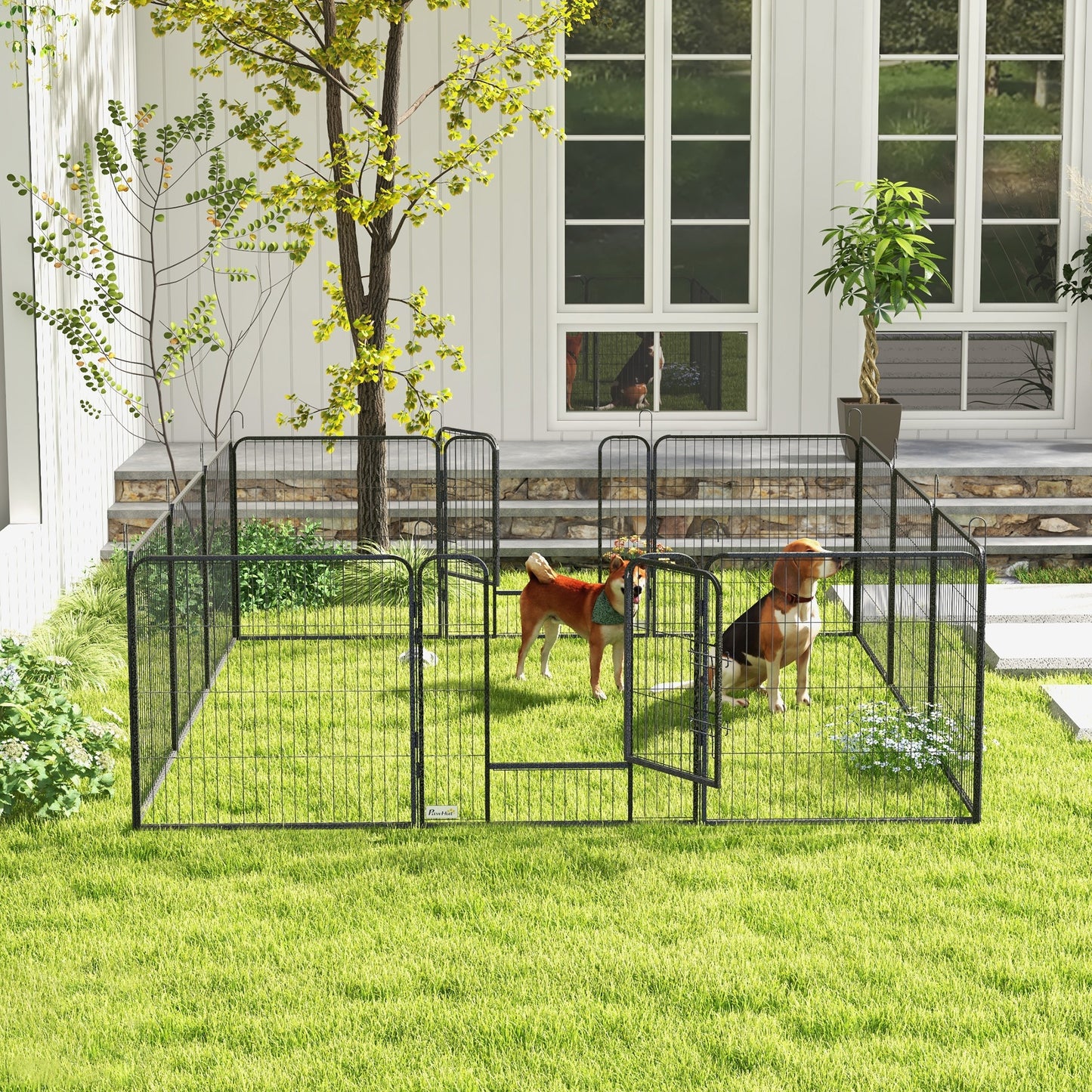 Dierenren – Hondenren – Konijnenren – Knaagdierren – Huisdierenren – Modulair Stalen Design – Afsluitbare Deur & Weerbestendig Grijs
