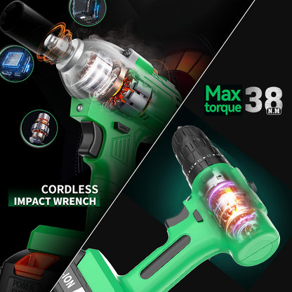 20V Boor- en Slagschroefset – Accuboormachine – Klopboormachine – Schroefmachine – Draadloze Boormachine – 2 Oplaadbare Batterijen – 4000mAh Lithium-ion Accu – Compact en Krachtig