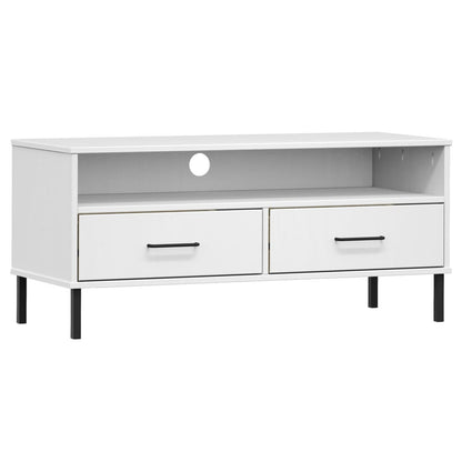 TV Cabinet with Metal Legs White Solid Wood Pine OSLO TV Stand Entertainment Center with Storage, Media Television Table for Living Room Bedroom