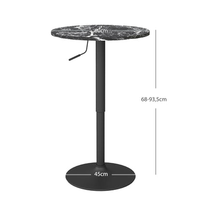 Bartafel – Barkruktafel – Barmeubel – Statafel – Tafel voor Twee Personen – Verstelbare Hoogte 68-93,5 cm – Zwart Marmerlook 60x60 cm