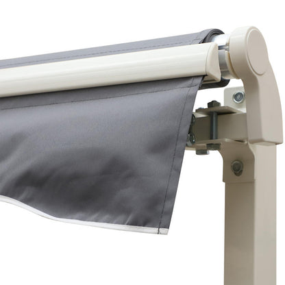 Awning, 3.95 x 2.45m, sun protection, retractable, with hand crank, metal frame, polyester, grey/ white, Outdoor Shade, Backyard Shelter, Sleek Shade, Retractable Awning, Reinforced Frame, Weatherresistant Fabric, Retractable