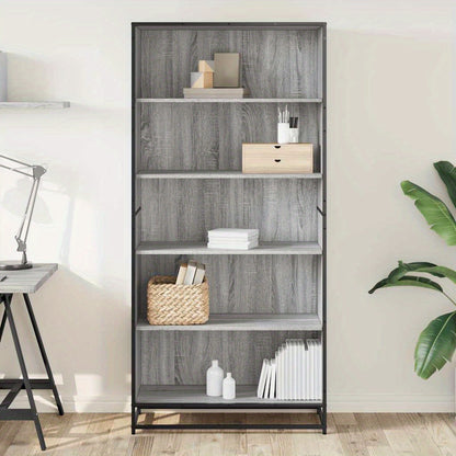 [Versatile Use] Stylish Gray Sonoma Oak Bookcase - 3-Section Vertical Shelving Unit with Black Metal Frame, Smooth & Moisture-Proof Wood, Ample Storage for Living Room, Office, or Study - Perfect for Books, Decor, and Essenti