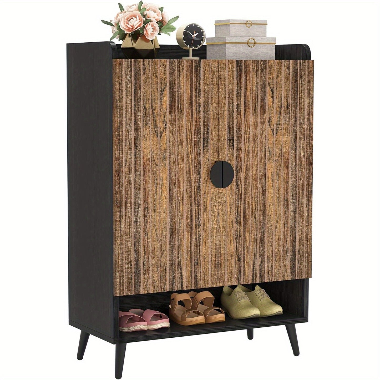 Schoenenkast Met Deuren – Schoenenrek – Schoenopberger – Schoenentrek – Schoenenschuif – 7-Lagen Met Verstelbare Planken – Rustiek Bruin Hout