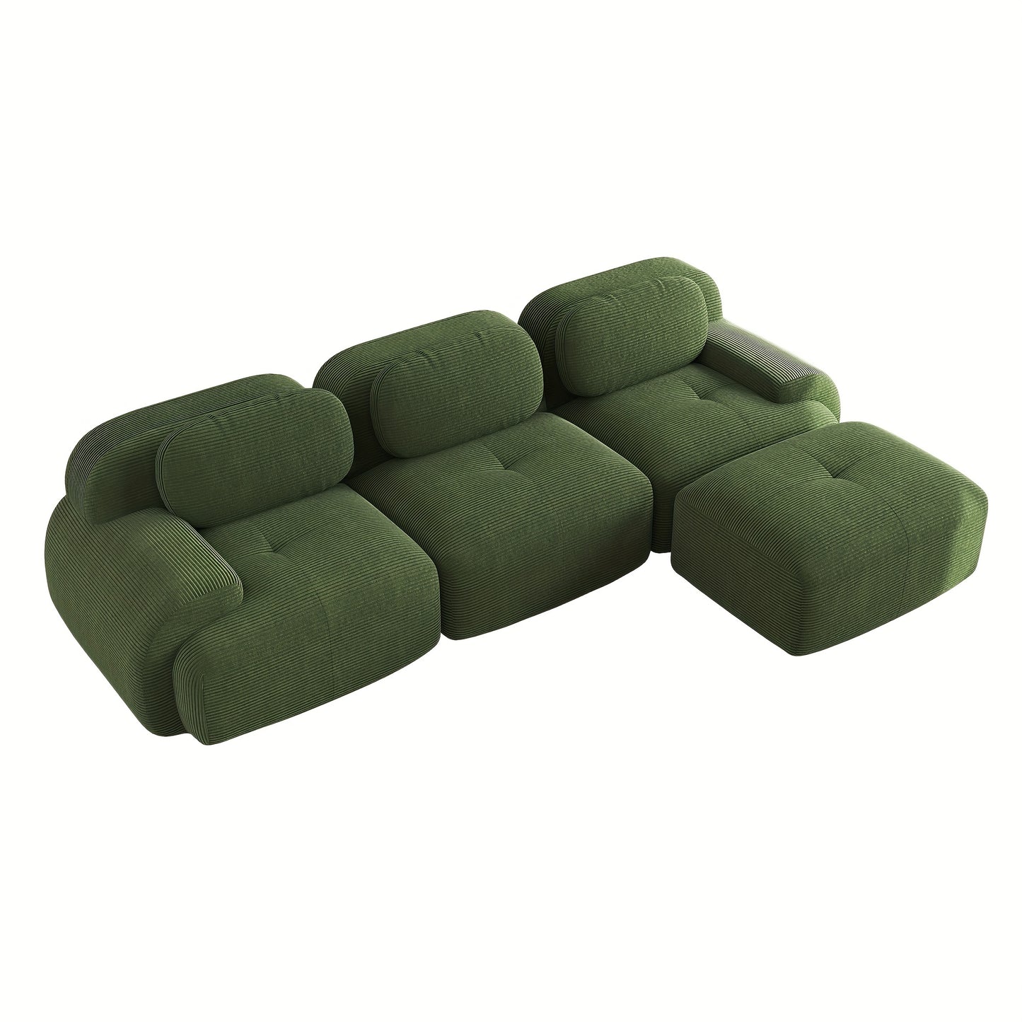 No Assembly Required Modular Sectional Sofa - Ergonomic Corduroy L-Shaped Couch with Pet-Friendly High-Stretch Green Fabric, Wide Armrests & Plush Cushions for & Bedroom, Easy-Clean Classic Design (No Wood Components)