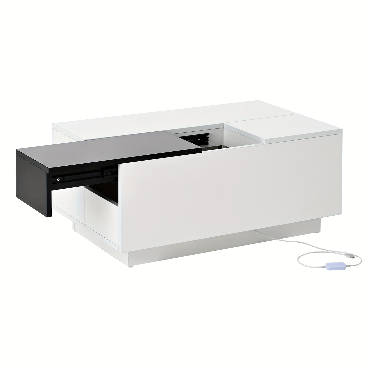 Modern Metal Coffee Table with Retractable Black & White Glossy Top & Hidden Storage - Easy Assembly, Space-Saving Design, Durable Metal Construction for Contemporary Living Room Furniture, Minimalist Center Table for Apartme