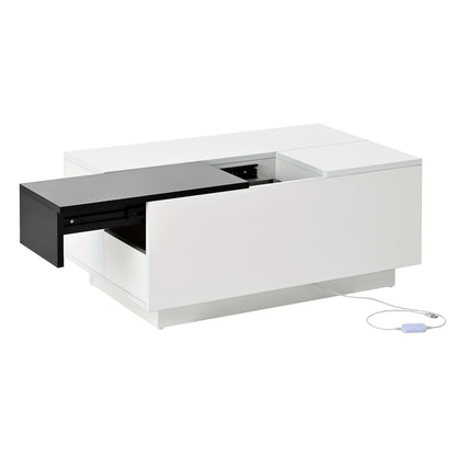 Modern Metal Coffee Table with Retractable Black & White Glossy Top & Hidden Storage - Easy Assembly, Space-Saving Design, Durable Metal Construction for Contemporary Living Room Furniture, Minimalist Center Table for Apartme