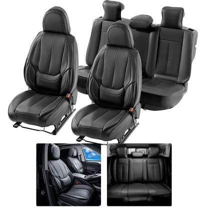 Autostoelhoezen – Universele Stoelhoezen – Autostoelbekleding – Kunstleer Stoelhoezen – Voor- en Achterstoelen – Zwart – Volledig Omsloten Design – Airbag Veilig