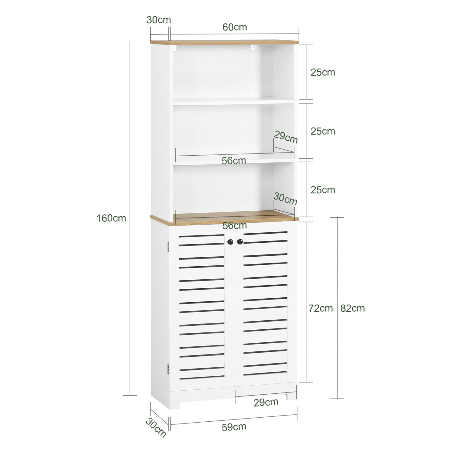 Badkamerkast – Kolomkast – Opbergkast – Vloerkast – Bergkast – Verstelbare Planken – Vochtbestendig MDF 60x160x30 cm Wit