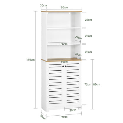 Badkamerkast – Kolomkast – Opbergkast – Vloerkast – Bergkast – Verstelbare Planken – Vochtbestendig MDF 60x160x30 cm Wit