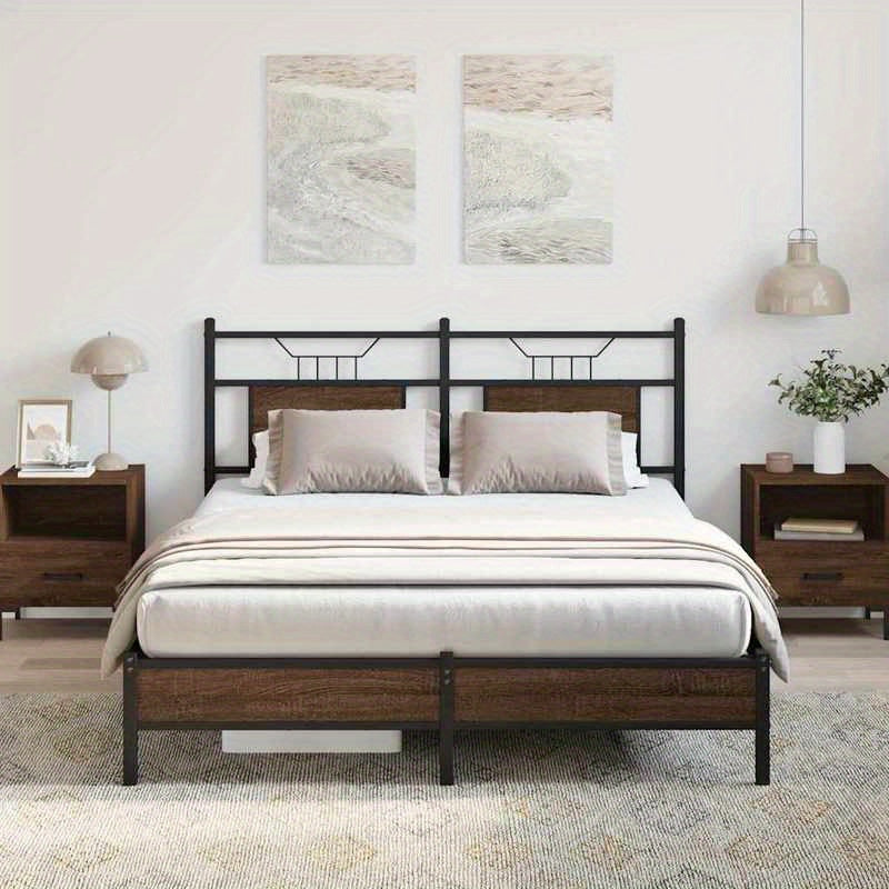 Houten Bedframe – Bed Frame – Slaapbed – Bedbank – Ledikant – Zwart-Wit Design – 150x200 cm – Kunststof Hout – Eenvoudige Montage