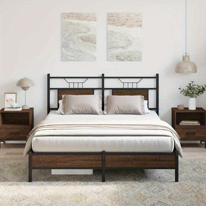 Houten Bedframe – Bed Frame – Slaapbed – Bedbank – Ledikant – Zwart-Wit Design – 150x200 cm – Kunststof Hout – Eenvoudige Montage