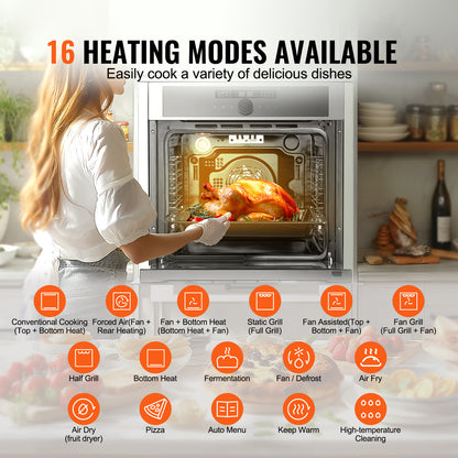 Inbouwoven – Elektrische Oven – Muuroven – Bakoven – Conventionele Oven – 76 Liter Inhoud – 16 Functies & Pyrolytische Zelfreiniging