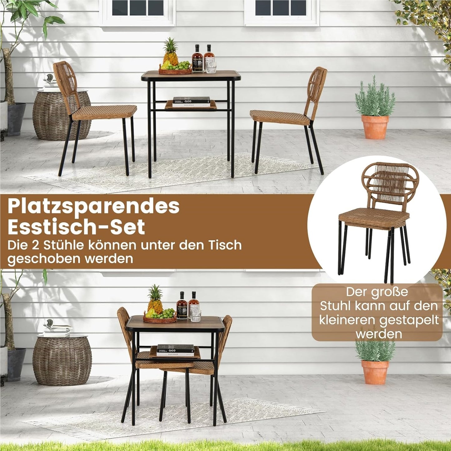 Tuinset – Tuinmeubelset – Balkonset – Bistroset – Loungeset – Compact Rattan Design – Inclusief Opbergvak