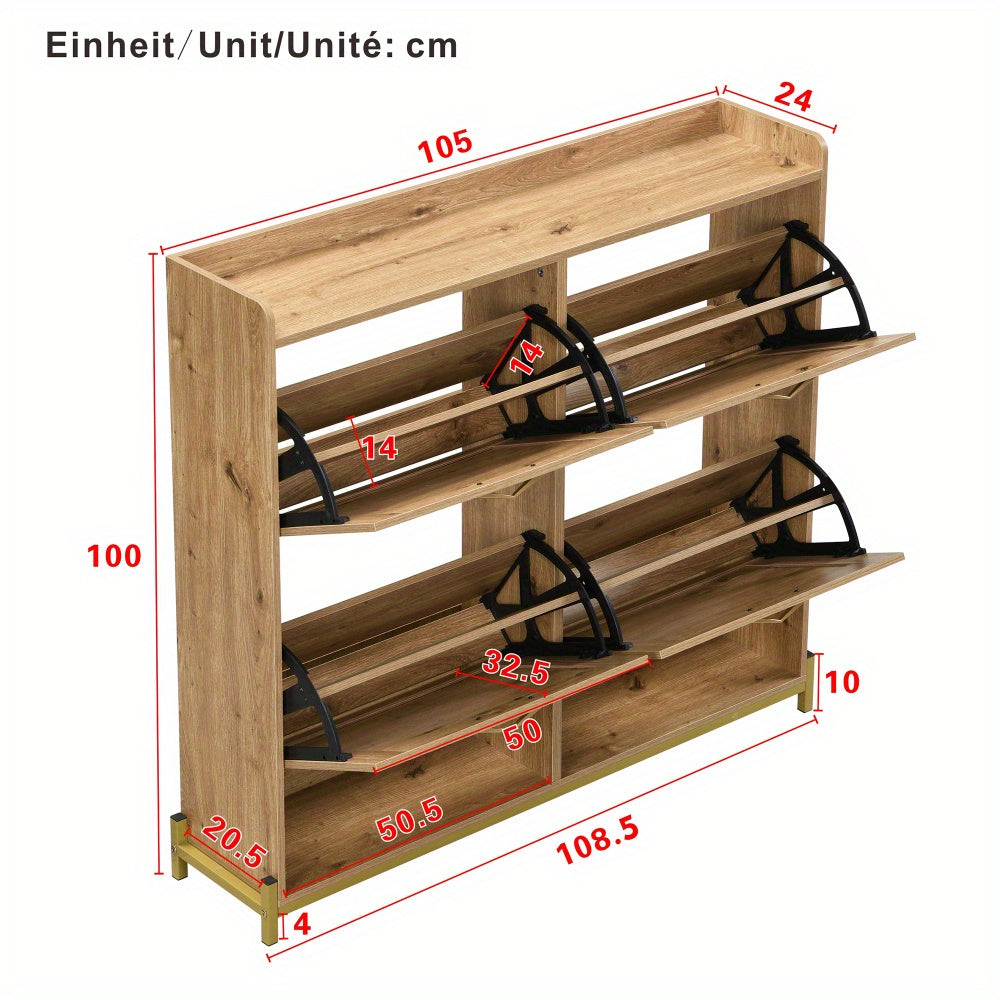 Shoe Cabinet, Elegant Shoe Cabinet - 4 Doors, Metal Frame and Top Shelf Provide Stylish and Organised Storage, Maximising Vertical Storage Space Without Taking up Too Much Floor Space, to Meet Your Different Needs