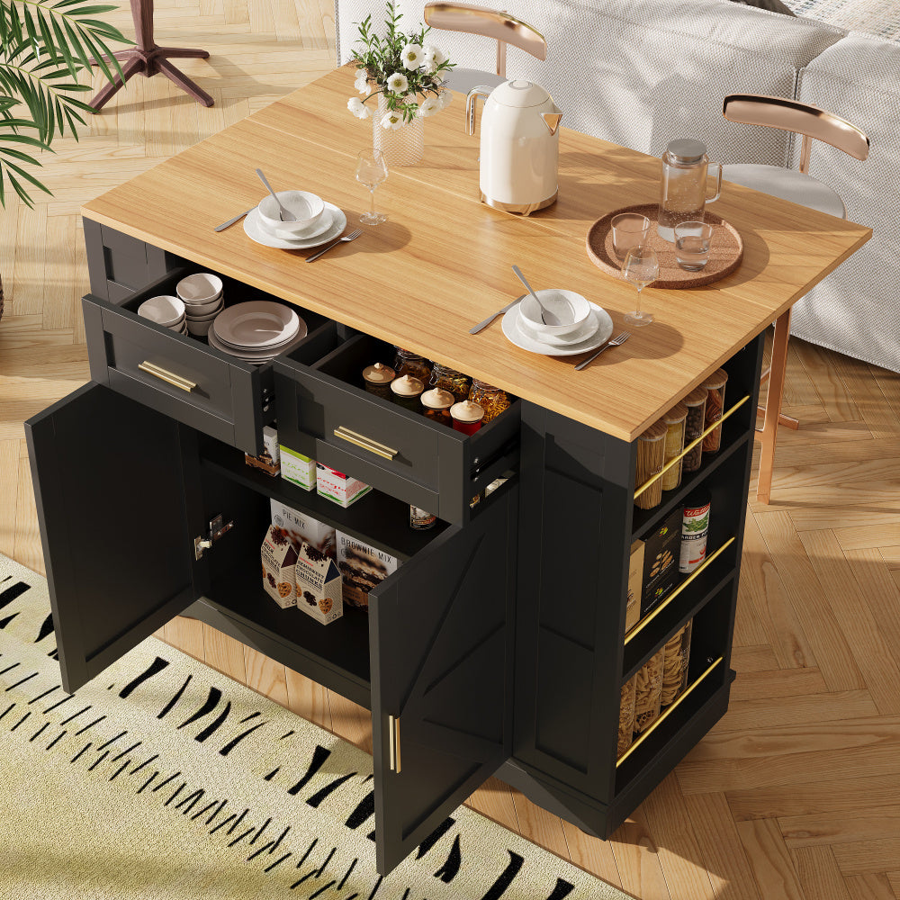 Keukeneiland – Keukentrolley – Keukenkast – Buffetkast – Eettafel – Uitklapbare Tafel – Houten Hardhout – Mobiel Met Wielen