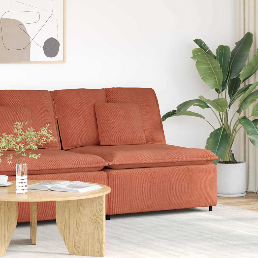 Modulaire Bank – Bankstel – Hoekbank – Zithoek – Segmentbank – Comfortabele Corduroy Bekleding – Stevig Metalen Frame – Rood-Oranje Middenmodule