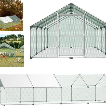 Kippenhok – Kippenren – Pluimveehok – Kippenkooi – Dierenverblijf – Gegalvaniseerd Stalen Frame – UV-bestendig PE Dak – 3 x 8 x 2 Meter