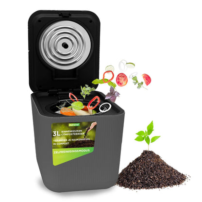 Keukencompostmachine – Compostbak – Composteerder – Afvalvermaler – Compostcontainer – Compact 3 Liter – Geurfilter en Elektriciteitsvrij