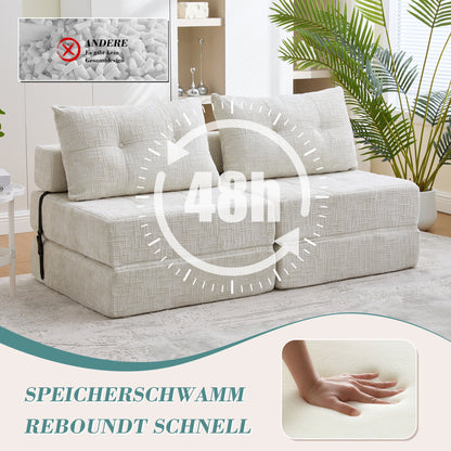 Inklapbare Slaapbank – Slaapbankje – Slaapbank Opklapbaar – Slaapbank Met Kussen – Vouwmatras Met Rugleuning – Beige Chenille Stof – Hoge Dichtheid Schuim