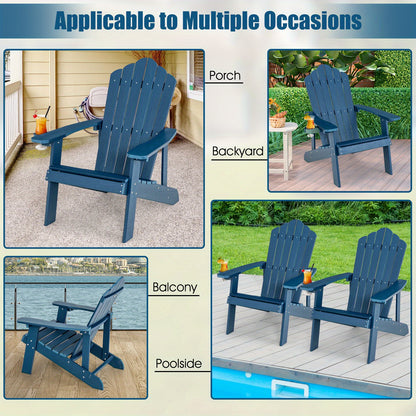 Adirondack Tuinstoel – Buitenstoel – Tuinstoel – Terrasstoel – Balkonstoel – HIPS Kunststof Met Roestvrij Stalen Frame – Weerbestendig Tot 172 KG – Navy Blauw Met Bekerhouder