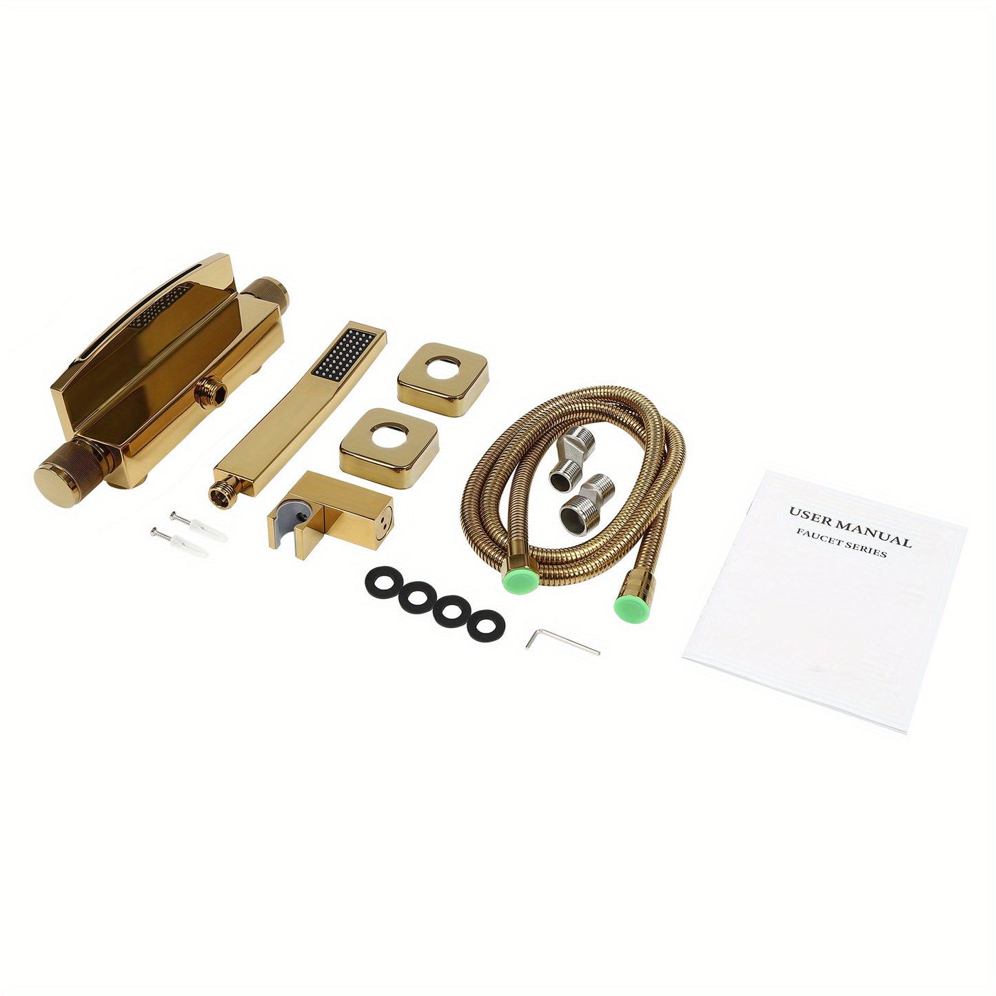 Badkraan – Badmengkraan – Thermostaatkraan – Wandkraan – Badmengkraan Met Handdouche – Messing Constructie – Watervaluitloop – Antislip Handdouche – Gouden Afwerking